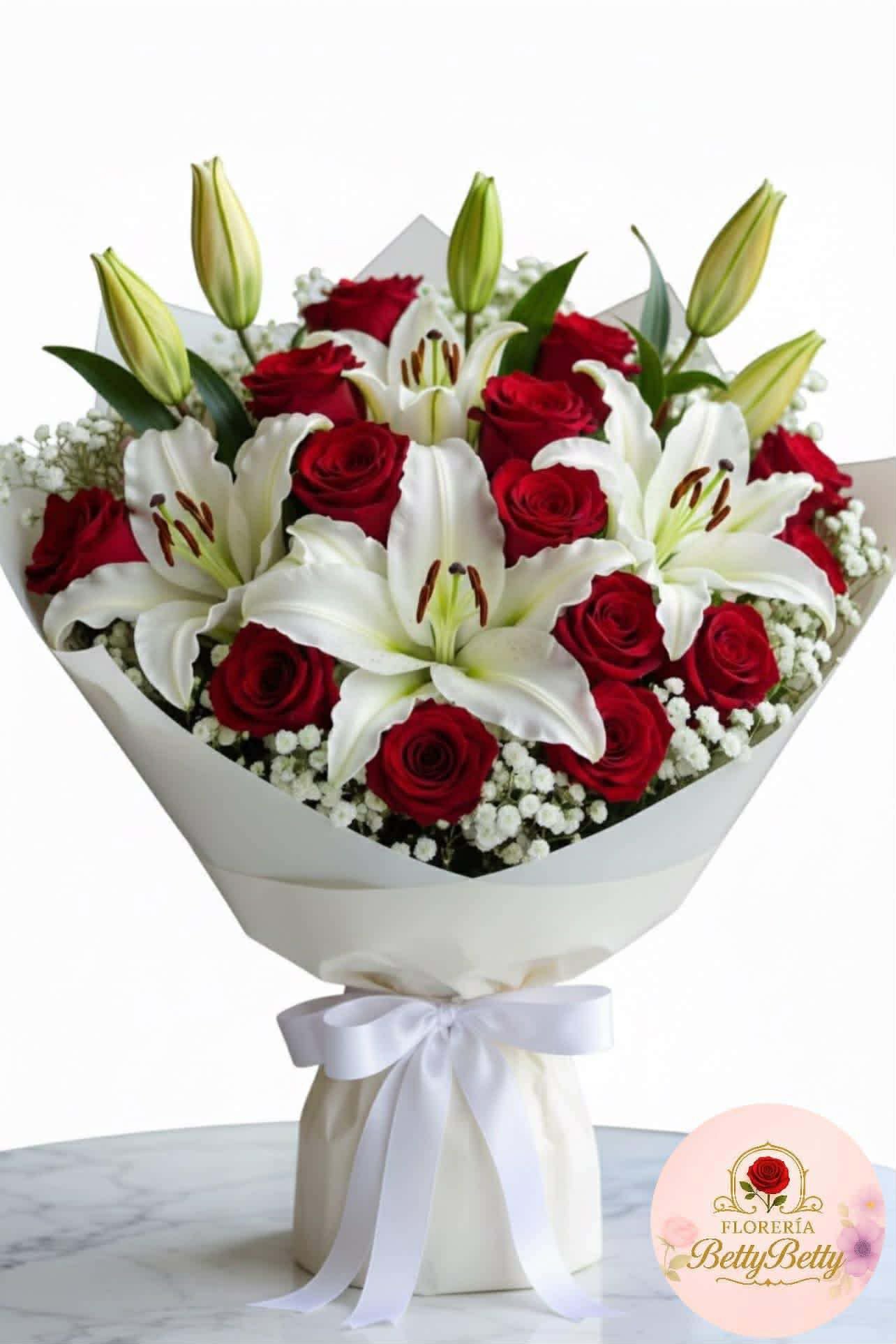 Rosas y lirios Blancos