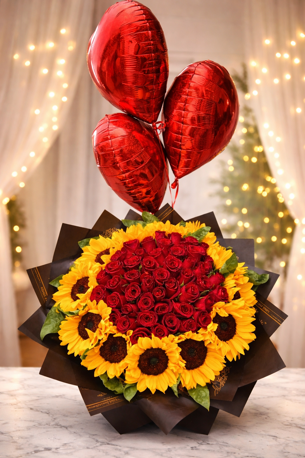 Rosas Rojas y Girasoles